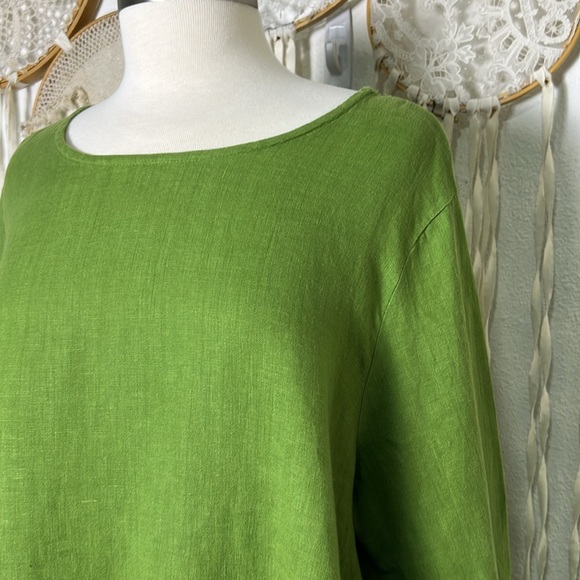 Bryn Walker Fran Round Neck 3/$ Bell Ruffle Sleeve Hi/Low Hemline Linen Shirt L - Picture 3 of 10